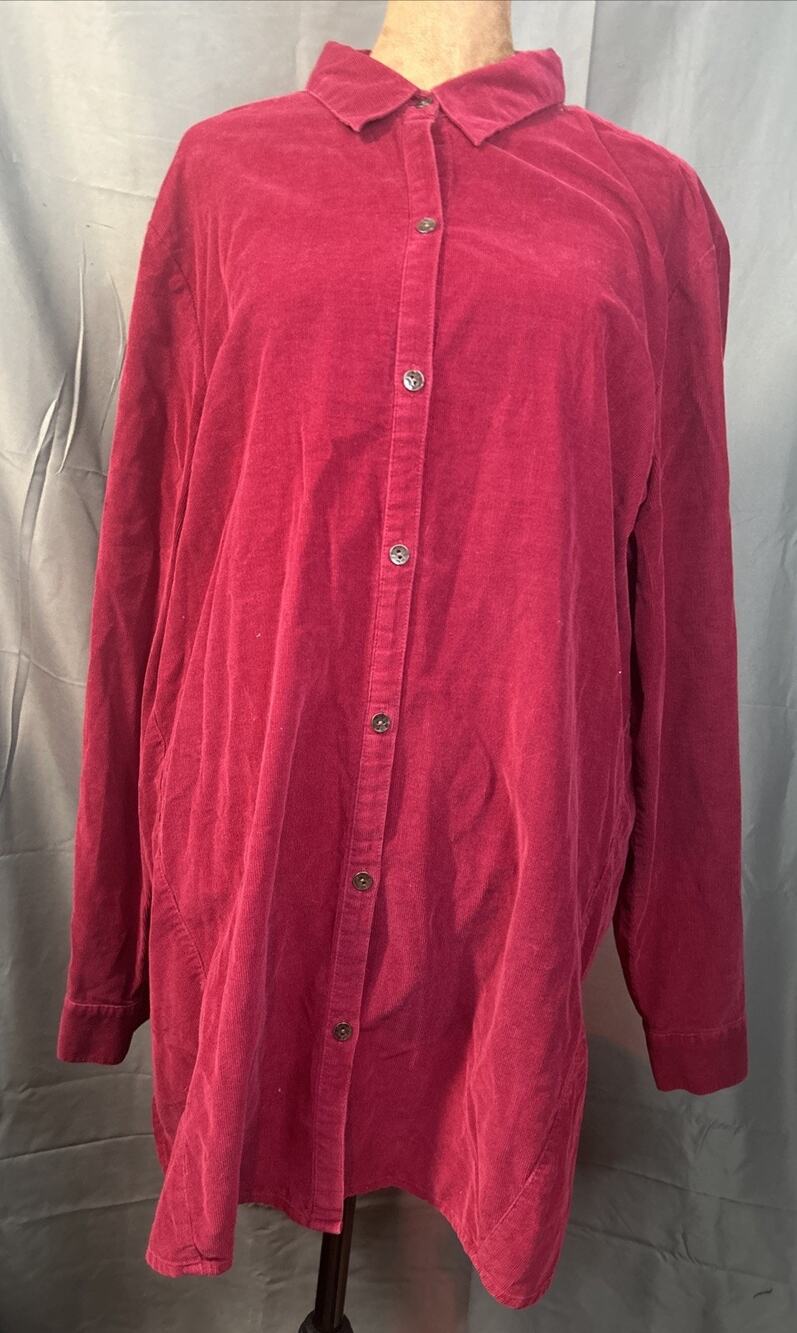 Cranberry Women’s Red Corduroy Long Sleeve Point Collar Pullover Shirt XL Tall